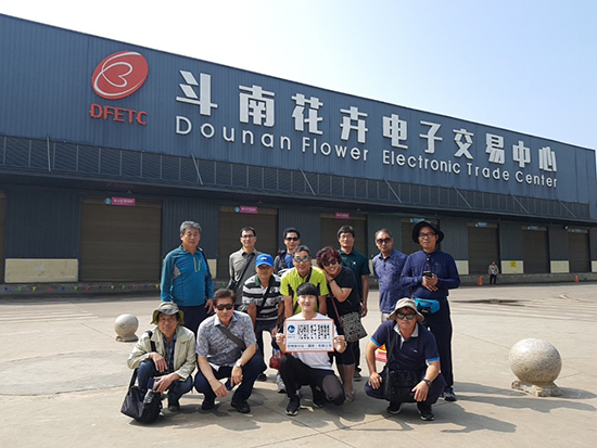 한국절화협회 일행이 지난달 중국 곤명 두남화훼시장을 방문하고 있다.