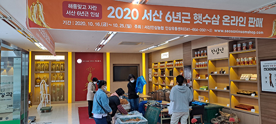 소비자들이 서산인삼농협 인삼유통센터 판매장에서 수삼을 구매하고 있다.