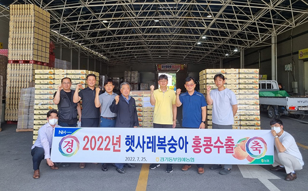 지난달 27일 경기동부원예농협 햇사레 복숭아가 홍콩으로 첫 수출길에 올랐다.