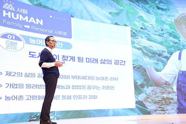한국농어촌공사의 이병호 사장이 바람직한 미래상과 프로젝트를 설명하고 있다.